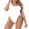 ACSUSS Womens Glossy Sleeveless High Cut Bodysuit One-Piece Swimsuit for Yoga Sports Fitness Swimming White Medium view 1