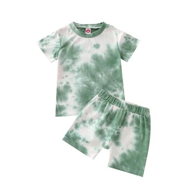 Aruzig Toddler Baby Boy Summer Outfits Tie Dye Short Sleeve T-Shirt and Shorts 2Pcs Clothes Set for Boys (Light Green Tie-Dye, 18-24 Months)