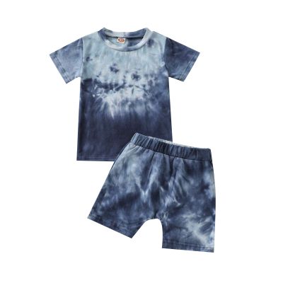 Aruzig Toddler Baby Boy Summer Outfits Tie Dye Short Sleeve T-Shirt and Shorts 2Pcs Clothes Set for Boys (Blue Tie-Dye, 18-24 Months)