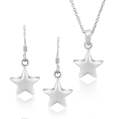 AeraVida Stylish Minimalist .925 Sterling Silver Star Shape Celestial Earrings Necklace Set