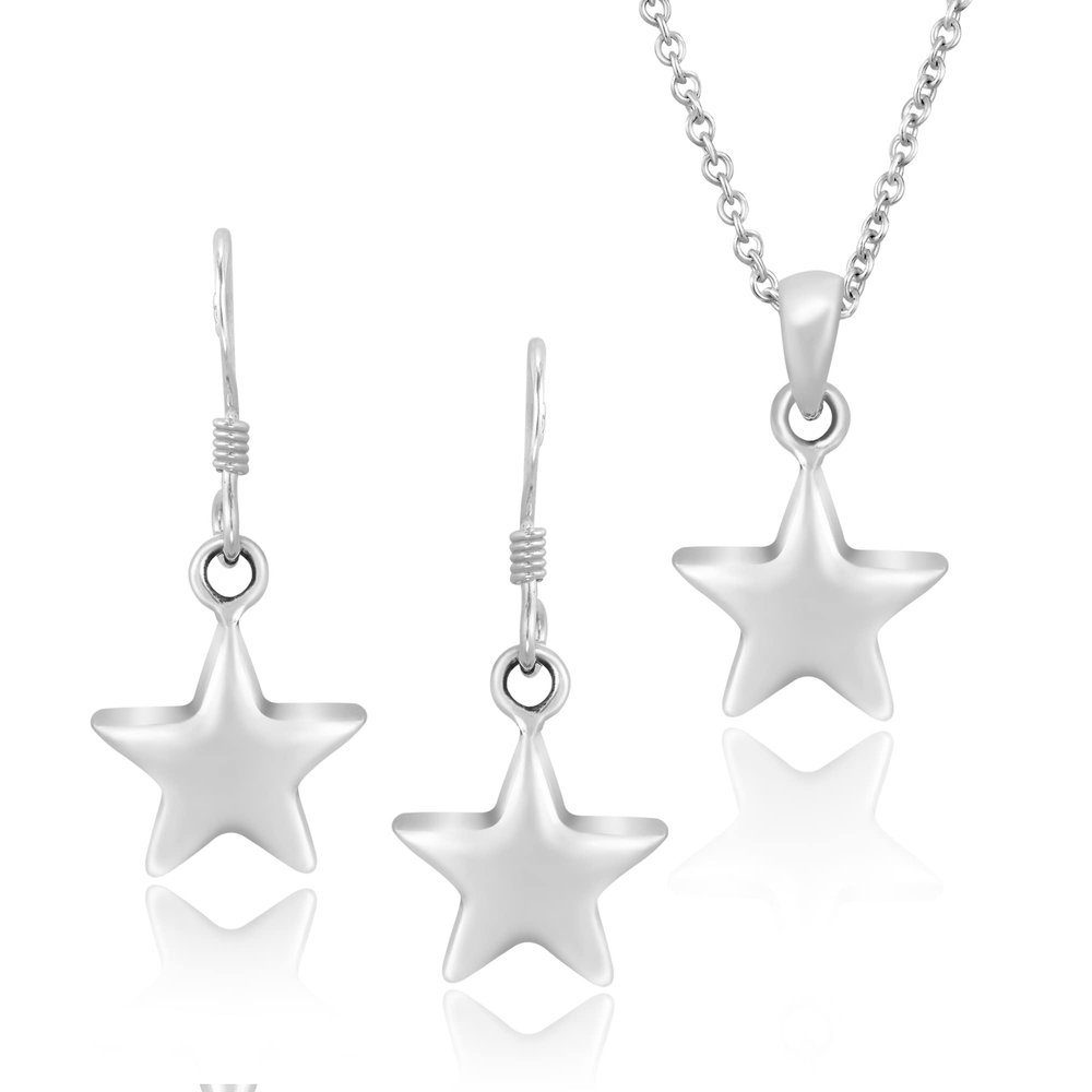 AeraVida Stylish Minimalist .925 Sterling Silver Star Shape Celestial Earrings Necklace Set
