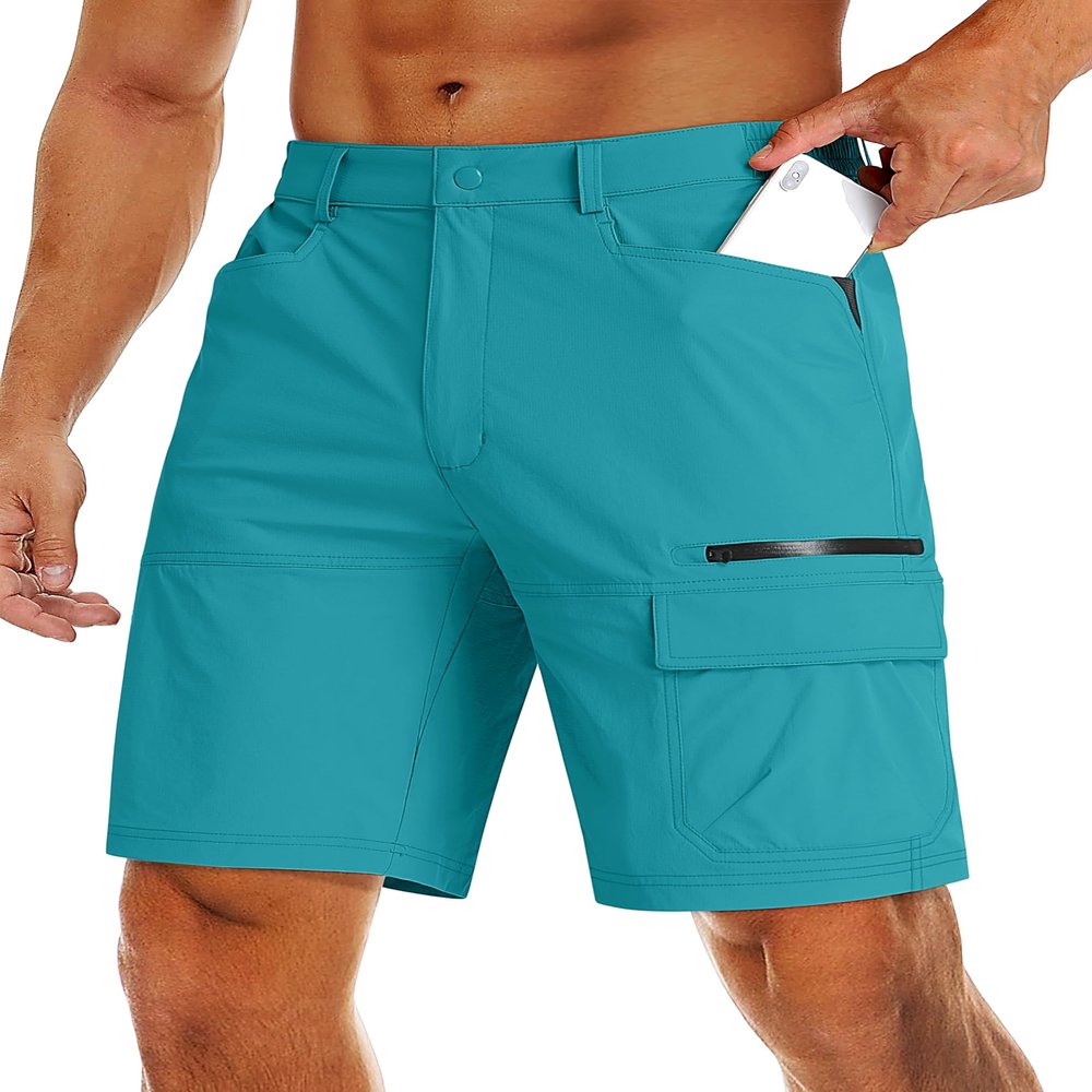 MAGCOMSEN Mens Quick Dry Cargo Shorts with Pockets Summer Hiking Shorts Lightweight Work Shorts Lake Blue,30