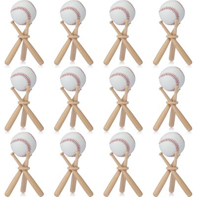 Mudder 12 Pack Baseball Stand Baseball Holders Balls Display Wooden Display Stand Holder Centerpieces for Tables for Sports Lover (Light Brown)