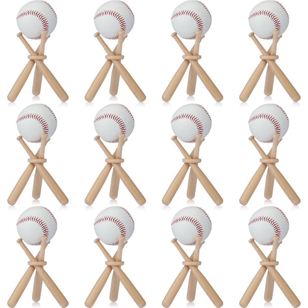 Mudder 12 Pack Baseball Stand Baseball Holders Balls Display Wooden Display Stand Holder Centerpieces for Tables for Sports Lover (Light Brown)