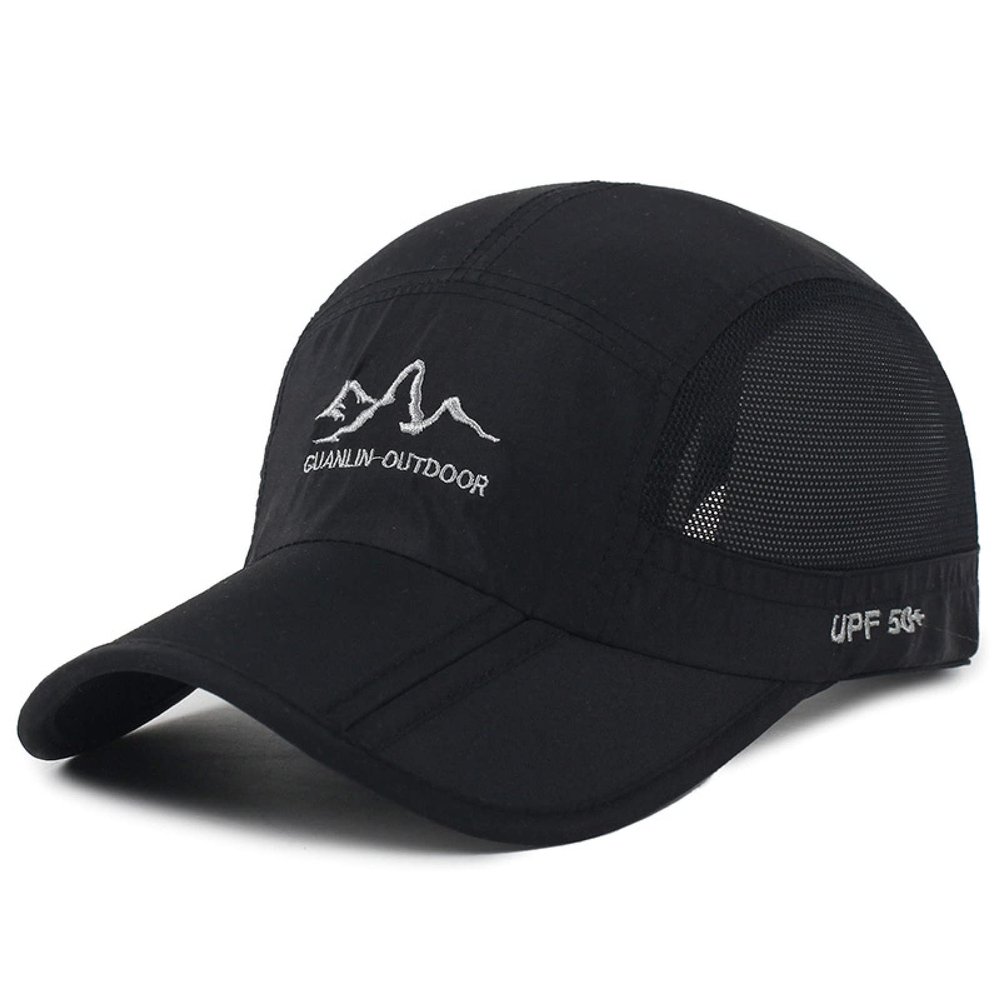 Baseball Hats Summer Hat Outdoor Sun Protection Leisure Sports Sun Hat Folding Brim Summer Breathable Quick-Drying Baseball Mesh Cap,Black,Adjustable