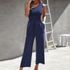 One Shoulder Jumpsuits for Women Elegant Wide Leg Smocked High Waist Pants Rompers Pockets Floral Summer Sleeveless Romper view 2