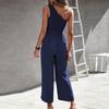 One Shoulder Jumpsuits for Women Elegant Wide Leg Smocked High Waist Pants Rompers Pockets Floral Summer Sleeveless Romper view 3
