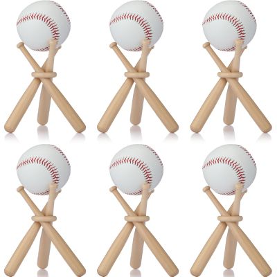 Mudder 6 Pack Baseball Stand Baseball Holders Balls Display Wooden Display Stand Holder Centerpieces for Tables for Sports Lover (Light Brown)