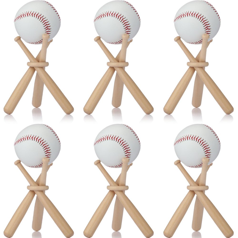 Mudder 6 Pack Baseball Stand Baseball Holders Balls Display Wooden Display Stand Holder Centerpieces for Tables for Sports Lover (Light Brown)
