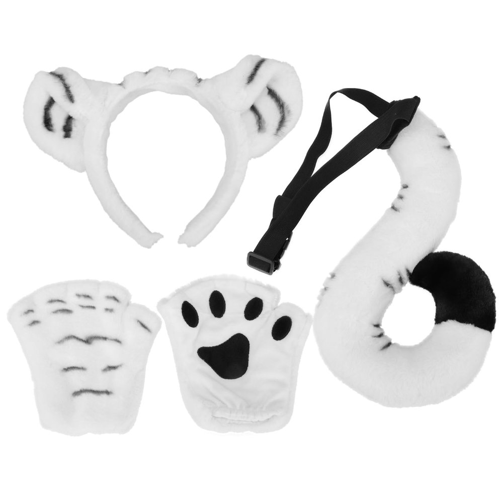 FRCOLOR Tiger Costume Tiger Ear Headband and Tail Set Animal Cosplay Fancy Costume Kit Accessories Halloween Dress Up (White)