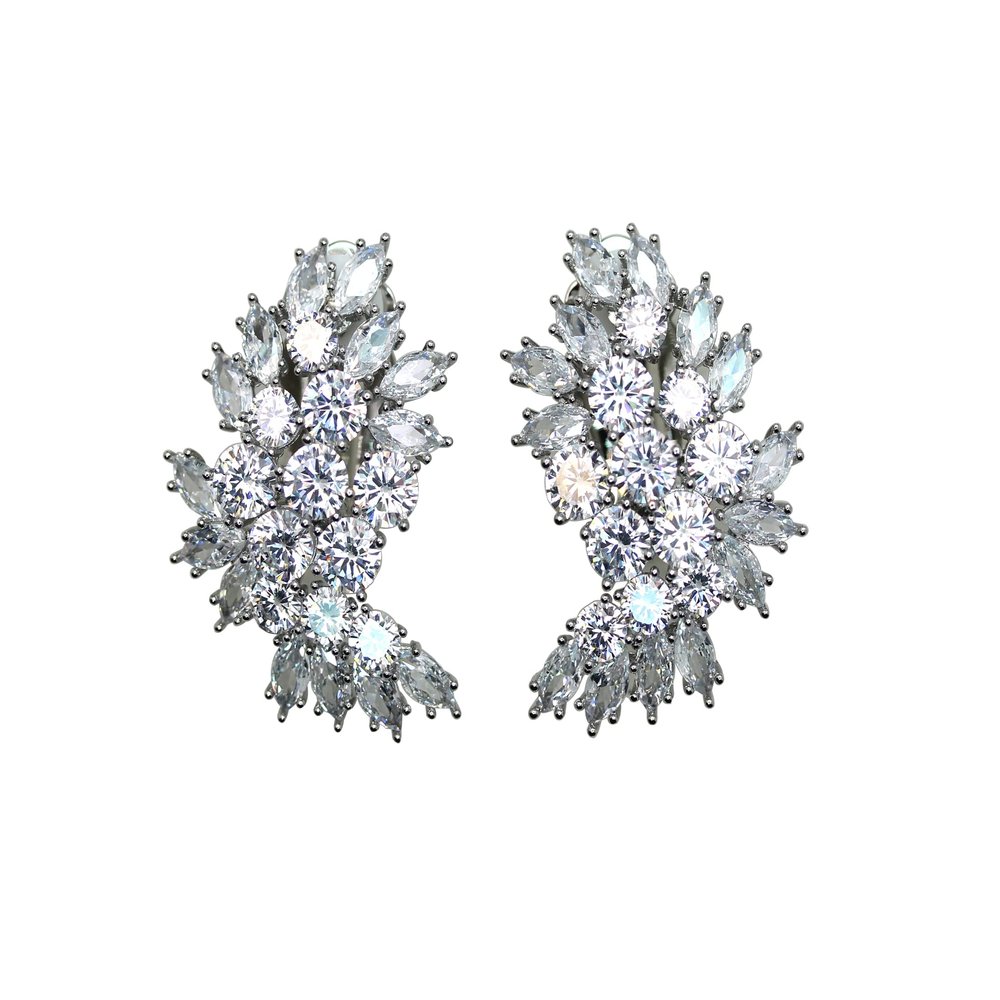 Faship Gorgeous Clear CZ Crystal Clip Ons Earrings - Clear