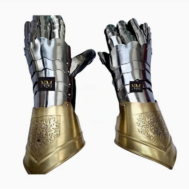 Knight Gauntlet Armour Etching Work Brass Cosplay LARP Armor