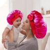 BONNET QUEEN Silk Bonnet Mommy and Me Bonnet Set Hair Bonnets Satin Cap with Tie Band Silk Hair Wrap for Sleeping Night Caps Hot Pink 2Pcs view 2