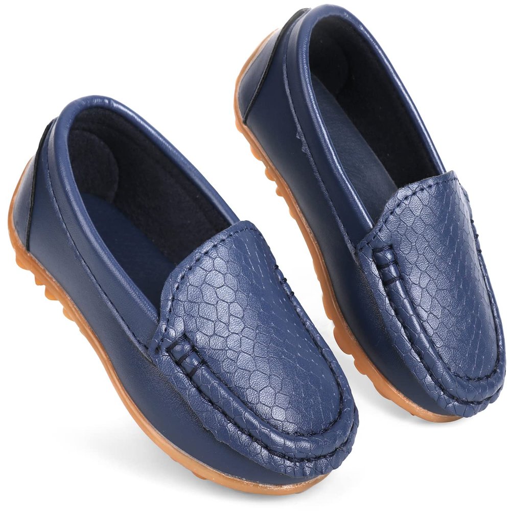 QIETION Toddler Little Kid Boys Girls Soft Slip On Loafers Dress Flat Shoes Deep Blue V601-DB25