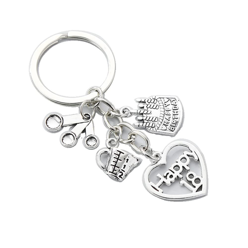 1Pc Baking Keychain Happy Birthday 18 Key Ring Measuring Spoon And Cup Cake Key Chains