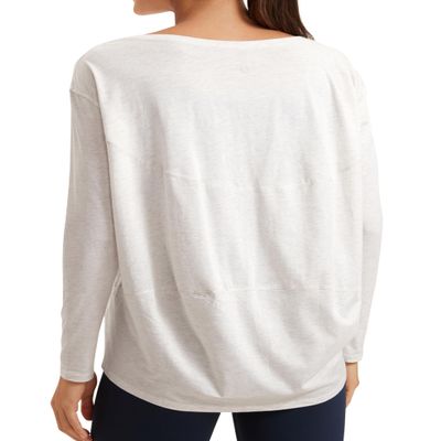 CRZ YOGA Pima Cotton Long Sleeve Workout Shirts for Women Loose Fit Athletic Yoga T-Shirts Casual Boat Neck Fall Tops Ice Grey/White X-Large