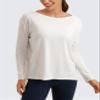 CRZ YOGA Pima Cotton Long Sleeve Workout Shirts for Women Loose Fit Athletic Yoga T-Shirts Casual Boat Neck Fall Tops Ice Grey/White X-Large view 2