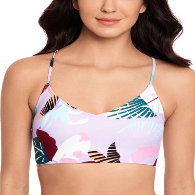 SALT + COVE Women's Purple Stretch V-Neck Adjustable Lace Back Midkini Tie Just Fronds Swimsuit Top M