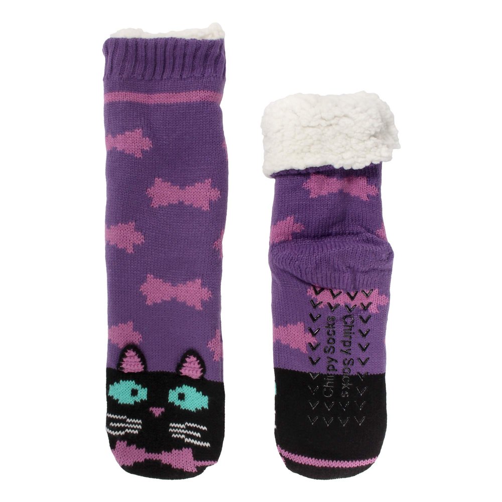 BambooMN Animal Thermal Crew Socks, Black Cat, 1 Pair, Size S/M