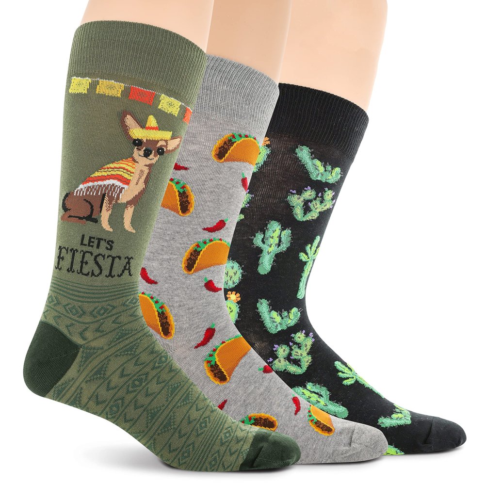 Hot Sox Mens Taco Tuesday Crew 3 Pack Socks, Multi-colored, 6.5-12 US