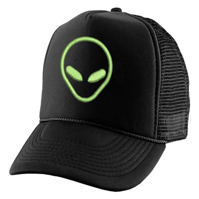 ALLNTRENDS Alien Trucker Hat Embroidered Cool Graphic Adjustable Cap (Black)
