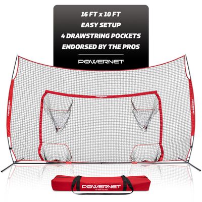 PowerNet Soccer Goal, 16x10 FT Soccer Training Equipment Combo Barrier Net, Pop Up Goal with Four Pocket Targets, Improve Accuracy, Stops Most Missed Shots