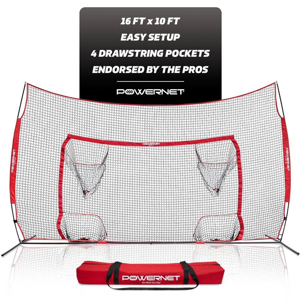 PowerNet Soccer Goal, 16x10 FT Soccer Training Equipment Combo Barrier Net, Pop Up Goal with Four Pocket Targets, Improve Accuracy, Stops Most Missed Shots