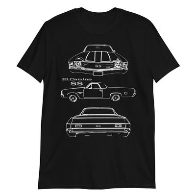1972 El Camino SS Sketch Outline Art Short-Sleeve Unisex T-Shirt Black