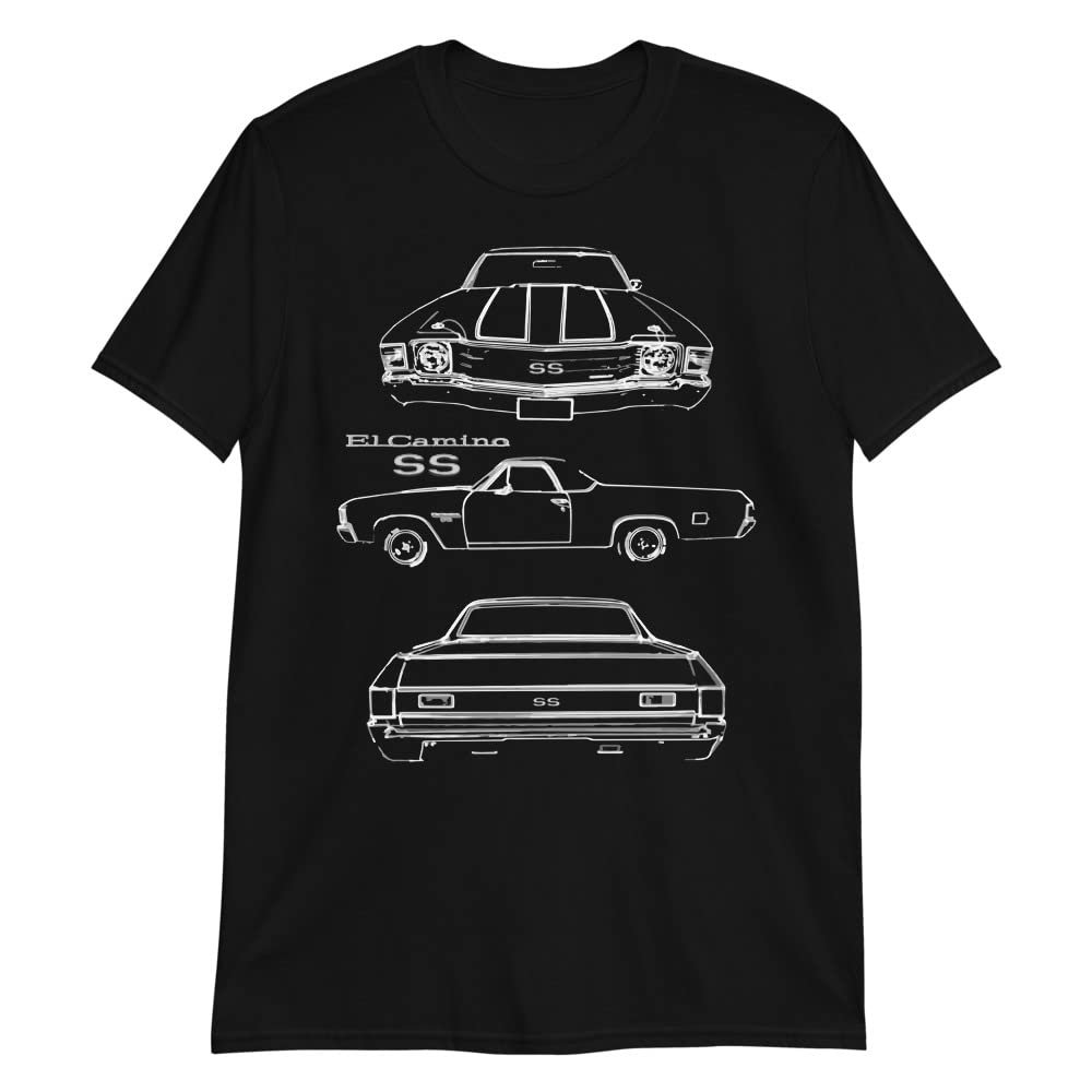 1972 El Camino SS Sketch Outline Art Short-Sleeve Unisex T-Shirt Black