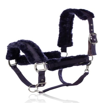 Equinavia Valkyrie Ultra Fleece Breakaway Horse Halter | Padded Fleece Adjustable Safety Halter with Nylon Webbing - Navy/Navy - Warmblood