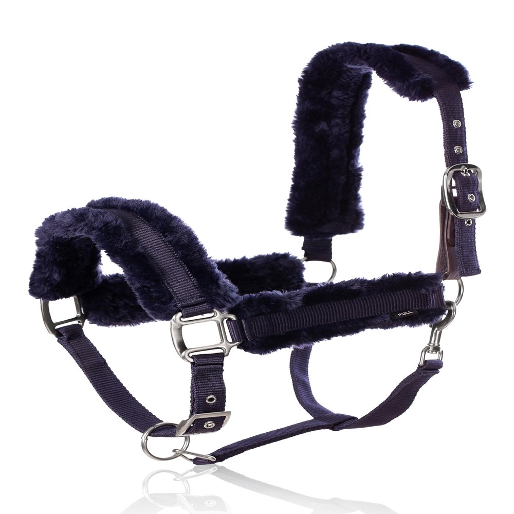 Equinavia Valkyrie Ultra Fleece Breakaway Horse Halter | Padded Fleece Adjustable Safety Halter with Nylon Webbing - Navy/Navy - Warmblood