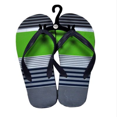 Mens Green Striped Flip Flops Size 10