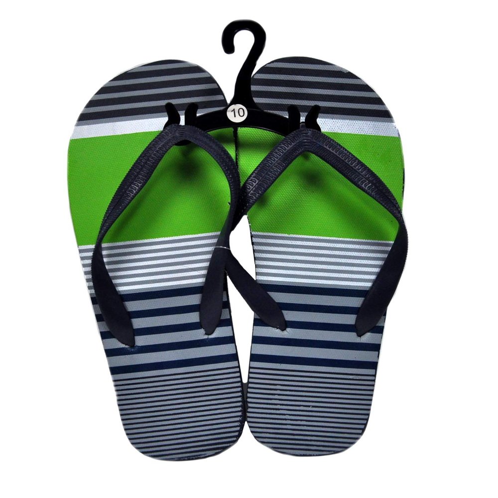 Mens Green Striped Flip Flops Size 10