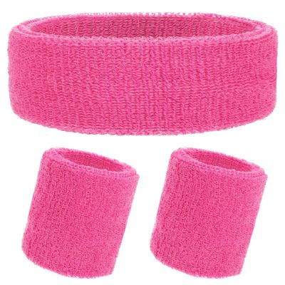 Yolev Sports Headband Wristband Set Sweatbands (1 Headband and 2 Wristbands) for Athletic Men and Women Pink