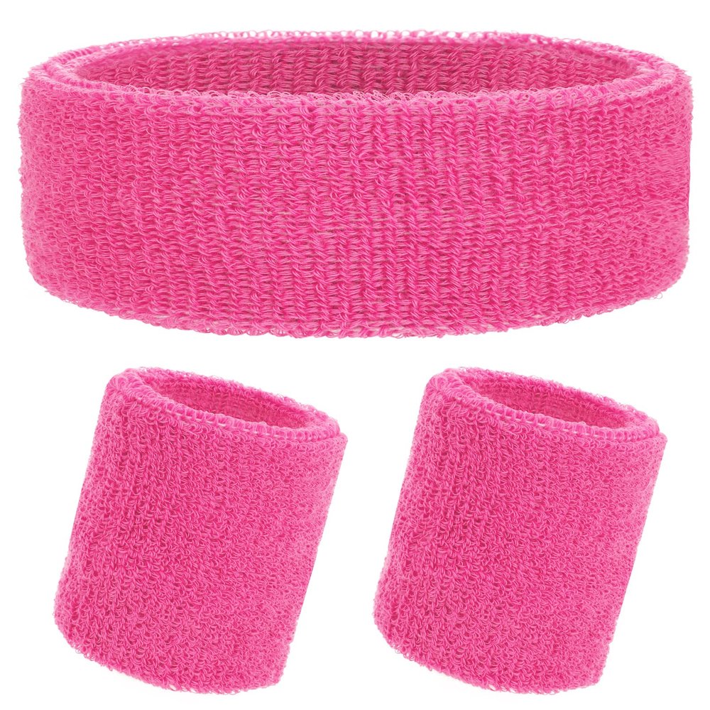 Yolev Sports Headband Wristband Set Sweatbands (1 Headband and 2 Wristbands) for Athletic Men and Women Pink