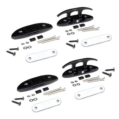 Mxeol Black Folding Boat Cleats Flip Up Cleat Stainless Steel 4-1/2 inch W/Fasteners (Matte Black Coating, 4 Packs)