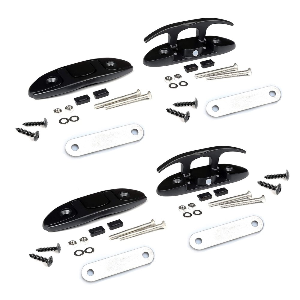 Mxeol Black Folding Boat Cleats Flip Up Cleat Stainless Steel 4-1/2 inch W/Fasteners (Matte Black Coating, 4 Packs)