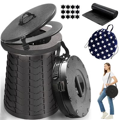 XXL Portable Toilet for Camping,19.7"H Adjustable Folding Toilet with Lid,Carry Bag,Capacity 880lbs,Retractable Portable Potty for Camping,Hiking,Travel,Car,Boat,Tent