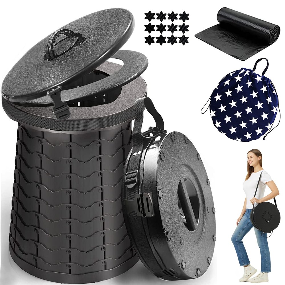 XXL Portable Toilet for Camping,19.7"H Adjustable Folding Toilet with Lid,Carry Bag,Capacity 880lbs,Retractable Portable Potty for Camping,Hiking,Travel,Car,Boat,Tent