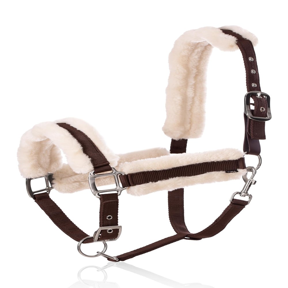 Equinavia Valkyrie Ultra Fleece Breakaway Horse Halter | Padded Fleece Adjustable Safety Halter with Nylon Webbing - Brown/Ivory White - Warmblood