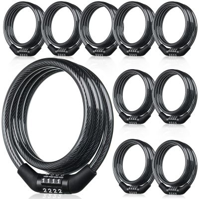Hotop 10 Pcs Bike Lock Cable with Combination, 4 Feet Coiled Preset Bike Lock High Security 4 Digit Bicycle Locks Anti Theft Bikes Accessories Black Bicycle Cable Locks, 5/6 Inch Diameter