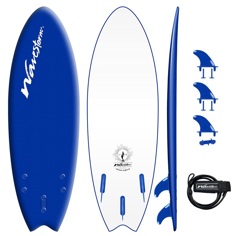 Wavestorm -Foam 5'6" Surfboard/Fish Swallow Tail Surfboard Soft Top for Beginners and All Surfing Levels Youth Complete Set Includes Leash and Multiple Fins