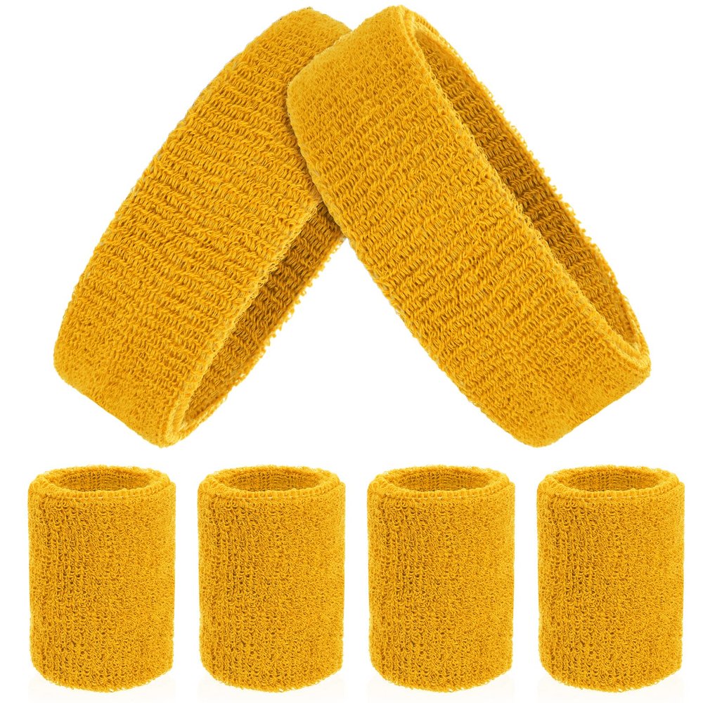ASTER 6pcs Headband Wristband Set, Including 2pcs Sports Headband and 4pcs Wristband Sports Band Colorful Striped Sweatband for Men and Women Basketball Soccer Yoga Badminton Tennis Volleyball Golf