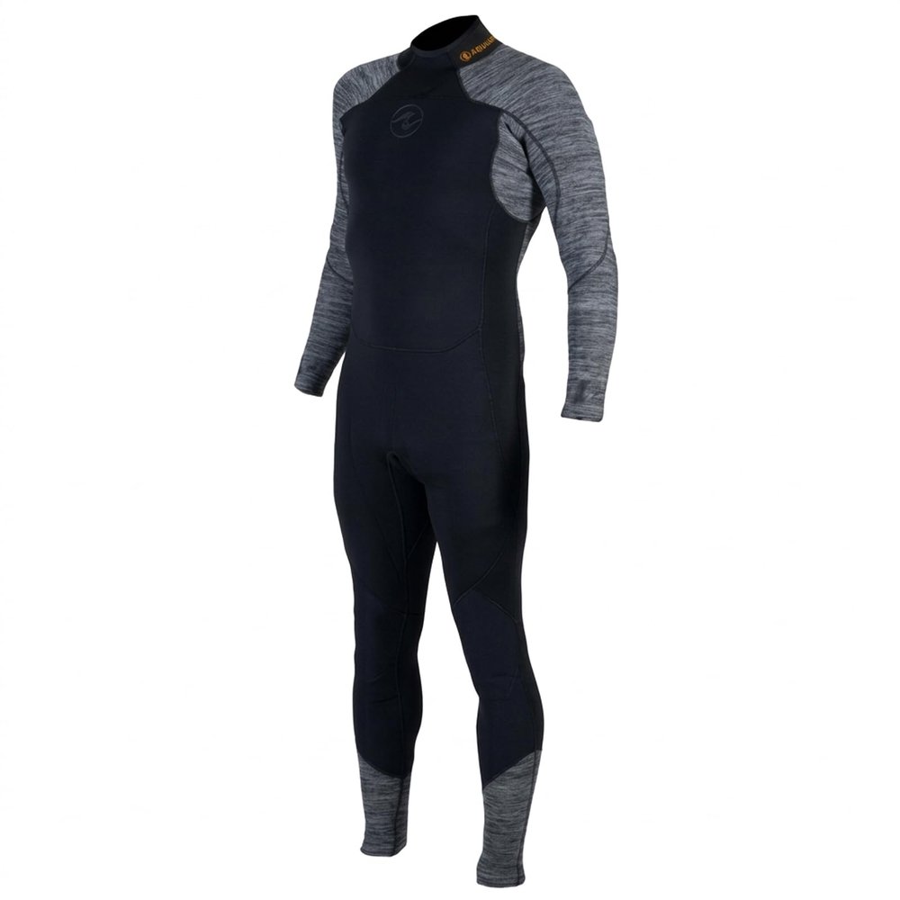 Aqualung Men's AquaFlex Dive Wetsuit - Flexible 4-Way Stretch Neoprene Full Suit w/Powertex Knee Protection for Scuba Diving, Black/Chine Gray, X-Large, 3mm