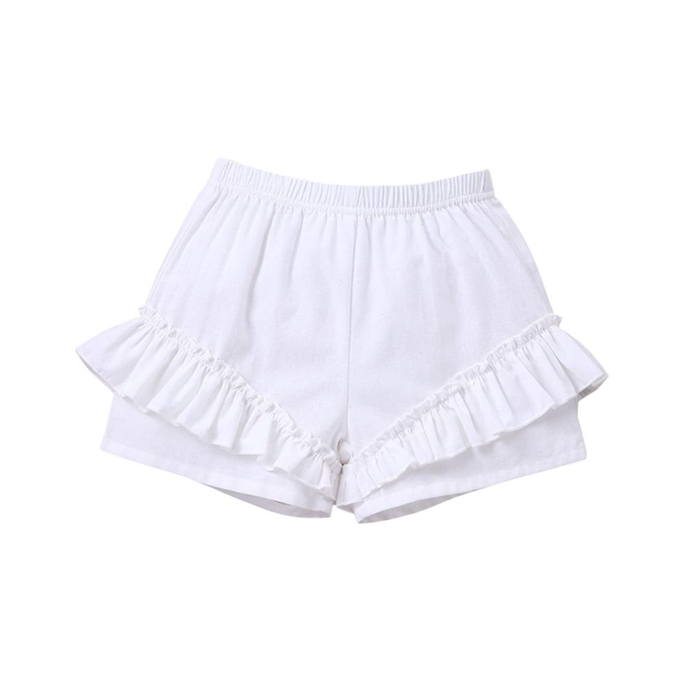 Digood Toddler Girls Boys Casual Shorts Kids Soild Fashion Ruffle Beach Short Pants Summer Elastic Waist Shorts(White,18-24 Months)