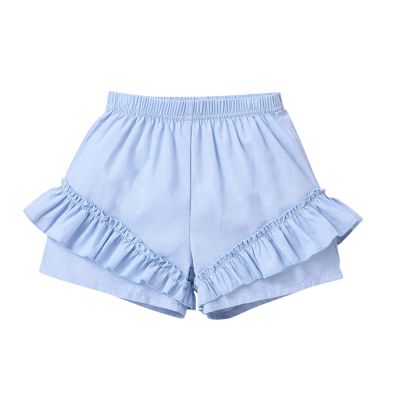 Digood Toddler Girls Boys Casual Shorts Kids Soild Fashion Ruffle Beach Short Pants Summer Elastic Waist Shorts(Blue,2-3 Years)