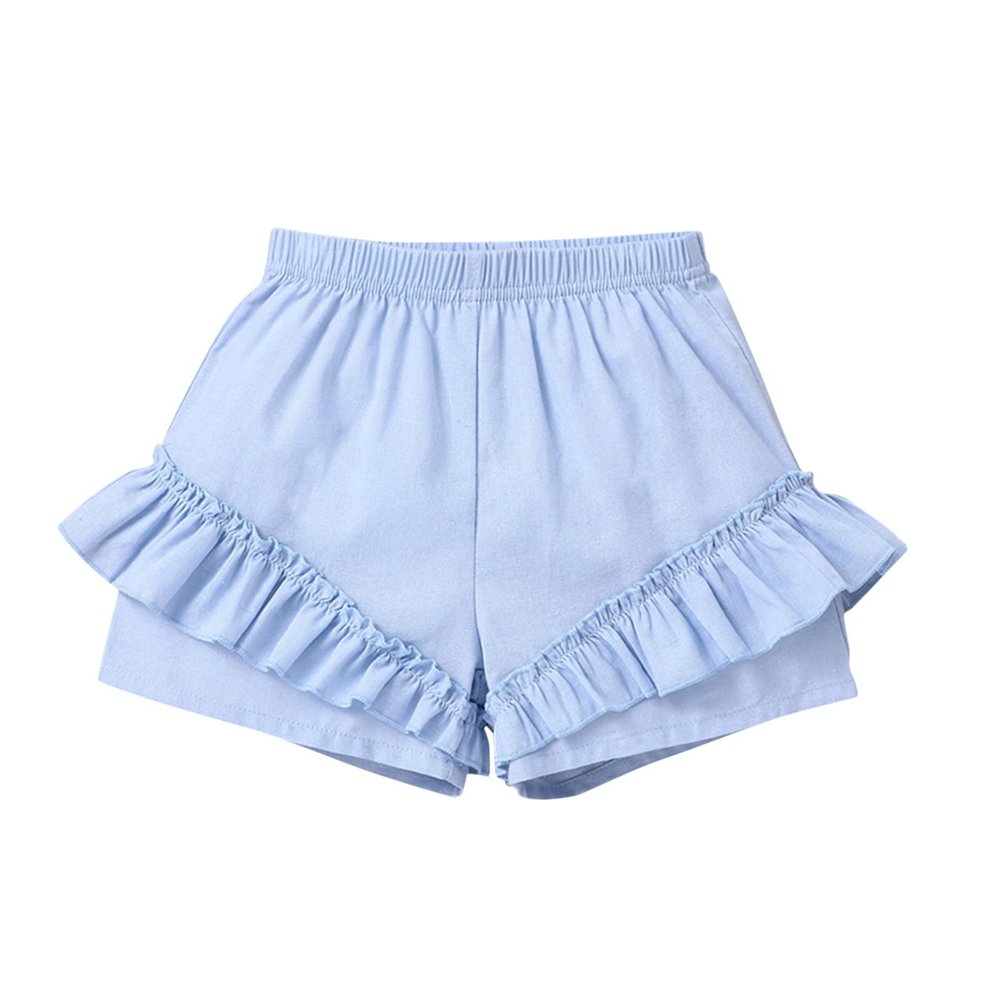 Digood Toddler Girls Boys Casual Shorts Kids Soild Fashion Ruffle Beach Short Pants Summer Elastic Waist Shorts(Blue,2-3 Years)