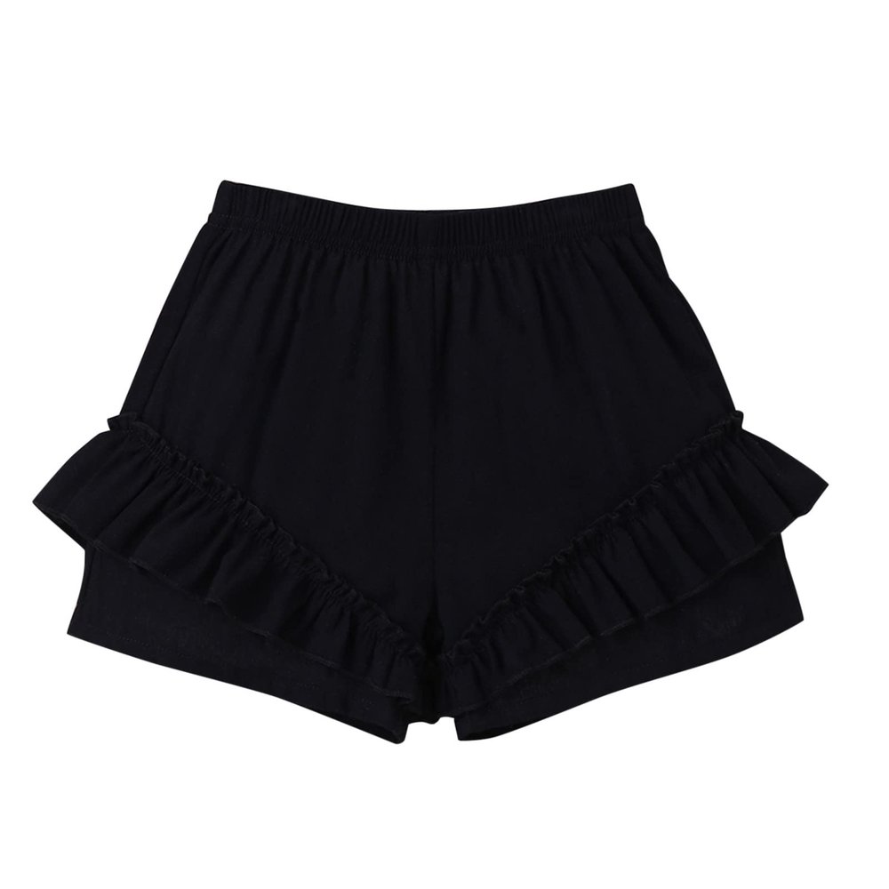 Digood Toddler Girls Boys Casual Shorts Kids Soild Fashion Ruffle Beach Short Pants Summer Elastic Waist Shorts(Black,18-24 Months)