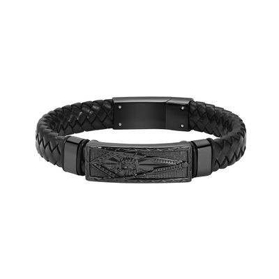Minicremation Cremation Urn Bracelet for Ashes Masonic Pattern Braided Leather Memorial Bangle Ashes Locket Keepsake Cremation Jewelry for Men(Black 20cm)