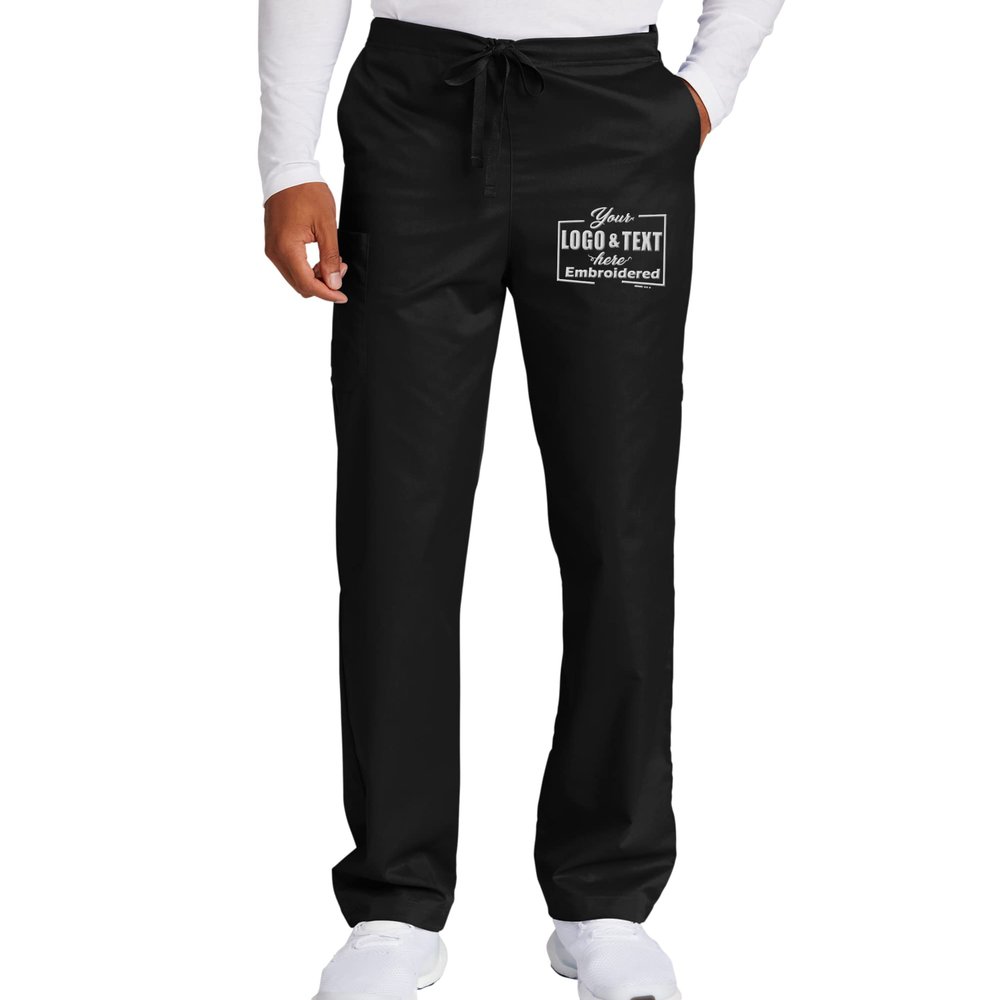 TEEAMORE Custom Emroidered Medical Scrub Cargo Pant Add Your Embroidery Name Text Unisex Adult Scrub Pant Black